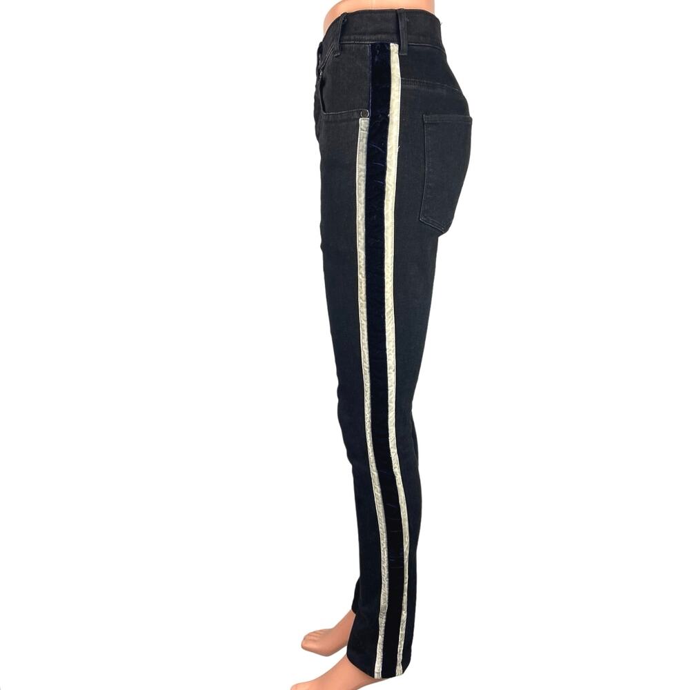 Introspection Black Velvet Side Stripe High Rise Zip Fly Skinny Jeans Size 30
